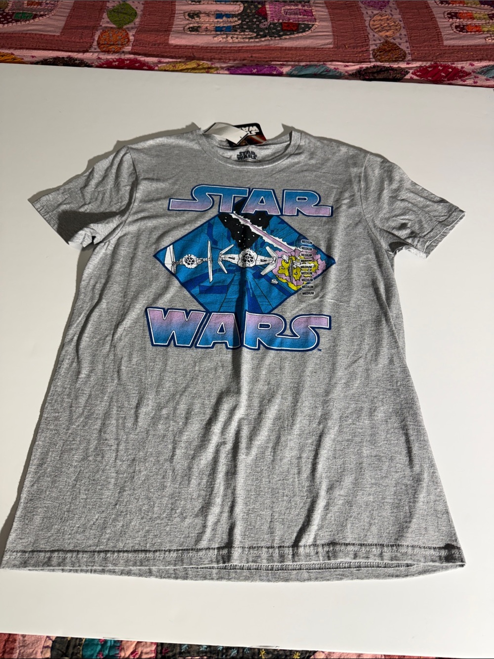 Star Wars Gray Tee with Blue and Purple Graphic Medium NEW